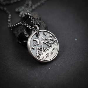 Wanderlust Oxidized Silver Mountain Hiking mens Necklace, dad gift,  Travel boyfriend gift, rustic necklace,handmade jewelry,
