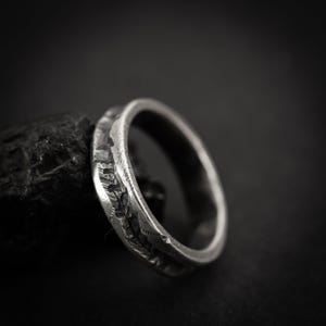 Handmade rustic silver ring for men, Sterling silver oxidized brutalist ring, textured silver ring, mens gift, mens wedding image 2