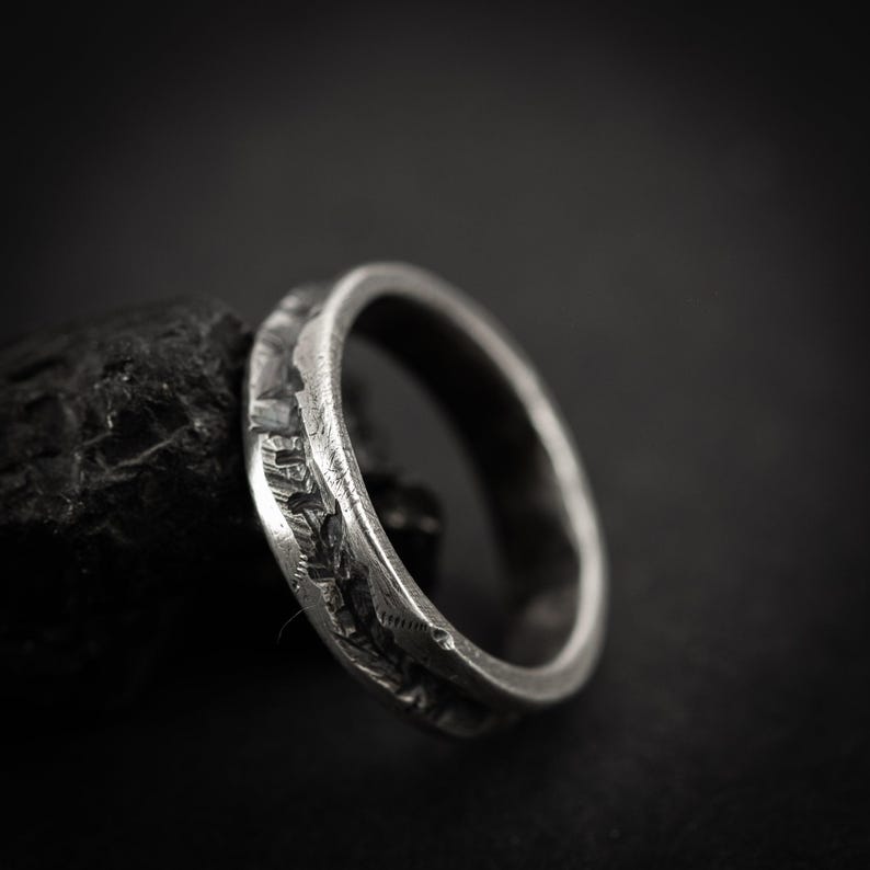 Handmade rustic silver ring for men, Sterling silver oxidized brutalist ring, textured silver ring, mens gift, mens wedding image 2