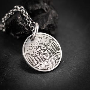 Mountain Silver sunset necklace, Wanderlust Landscape jewelry, Gift for her,gift for him,men handmade pendant necklace, Personalized jewelry
