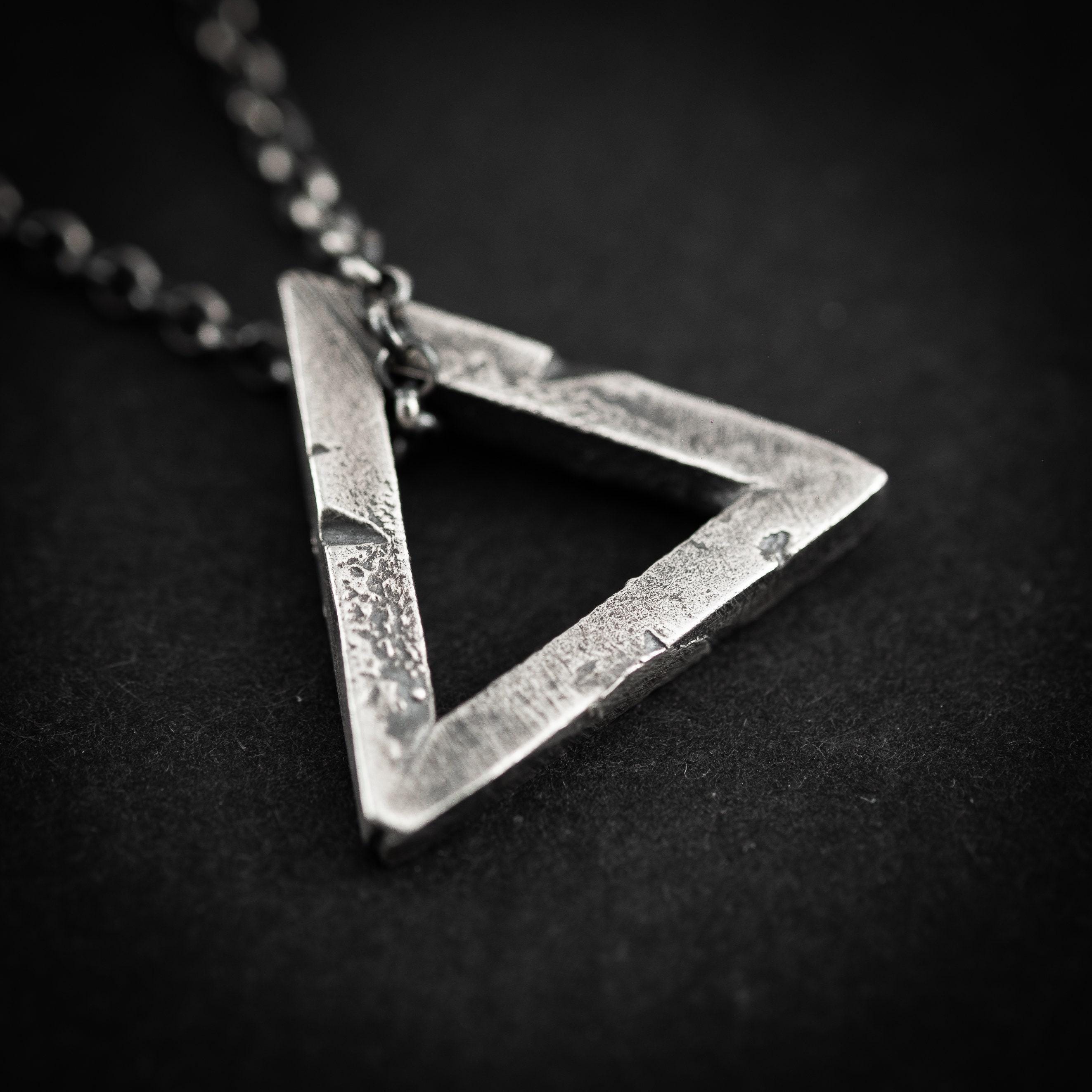 Triangle Minimalist Mens Necklace, Protection Amulet, Handmade Silver ...