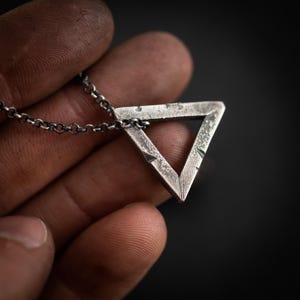 Triangle Minimalist mens necklace, Protection amulet, Handmade Silver brutalist jewelry, Unique Gift for husband, Boyfriend gift