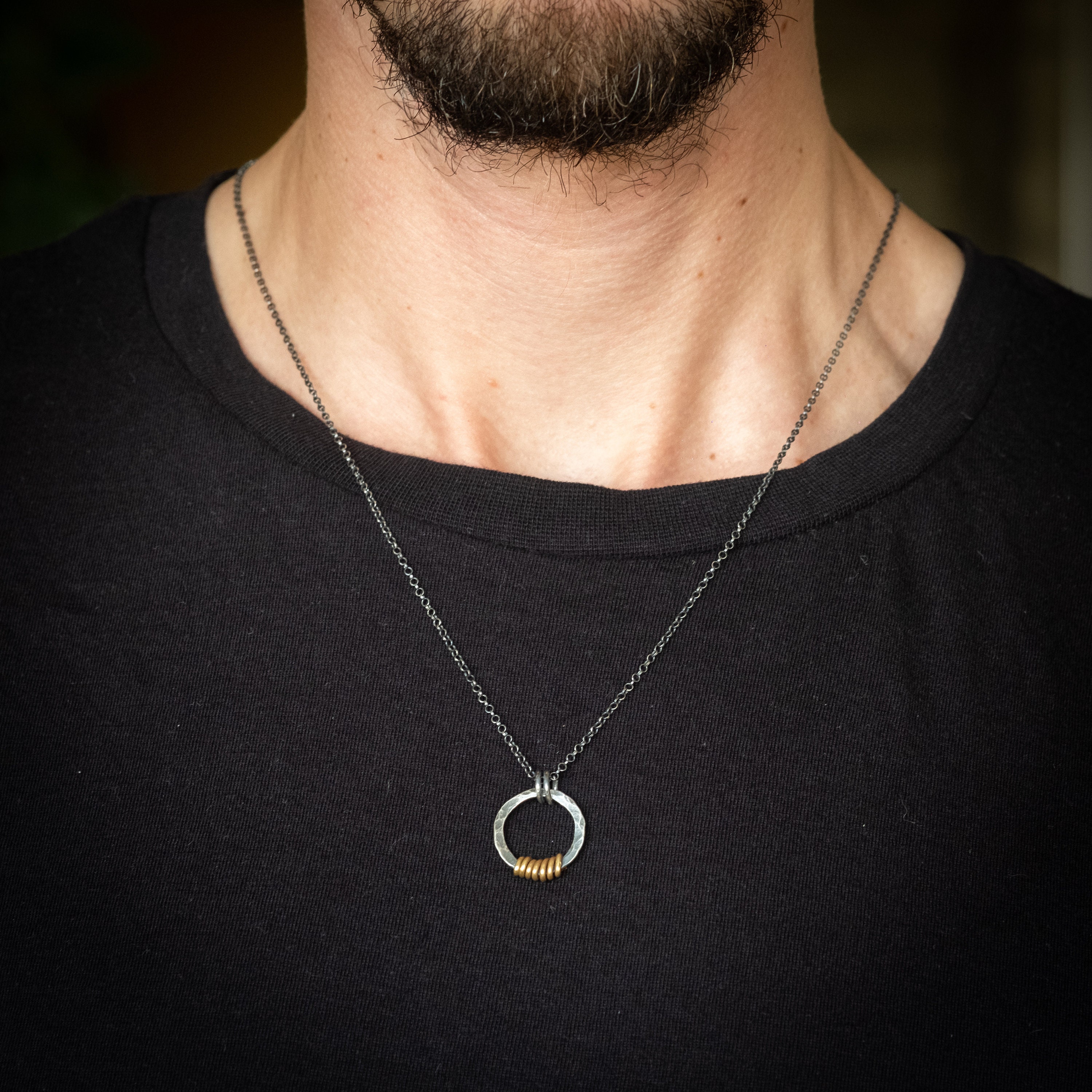 Circle Silver Minimalist Boho Mens Necklace Protection Amulet