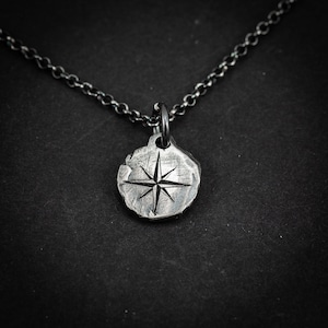 Mens compass rustic silver necklace, Oxidized Silver Adventure handmade jewelry, Unique travel gift, boyfriend gift, husband gift