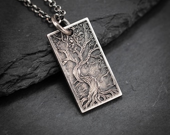 Silver Tree of Life pendant necklace, Unique mens jewelry, Personalized rustic coin necklace, men gift
