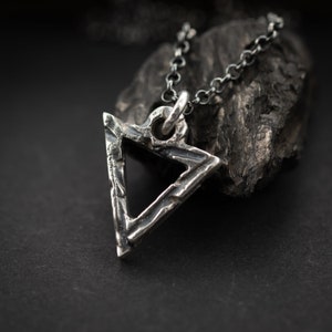 Boho Sterling silver Rustic Grometric Triangle pendant necklace, Unique gift for women or men, Oxidized jewelry image 5