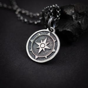 Compass Silver men&#39;s pendant necklace, Engraved Personalized Silver handmade jewelry, Unique ravel gift, anniversary gift