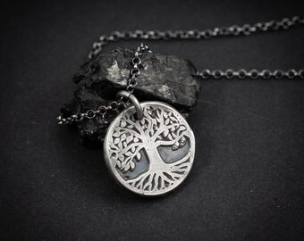 Sterling Oxidized Handmade Tree Of Life Necklace, Viking Spiritual Everyday Necklace, Mythology Nature Necklace