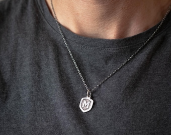 Men's silver initial necklace, Custom Letter gift For Men, Personalized Jewelry, Gift For Him