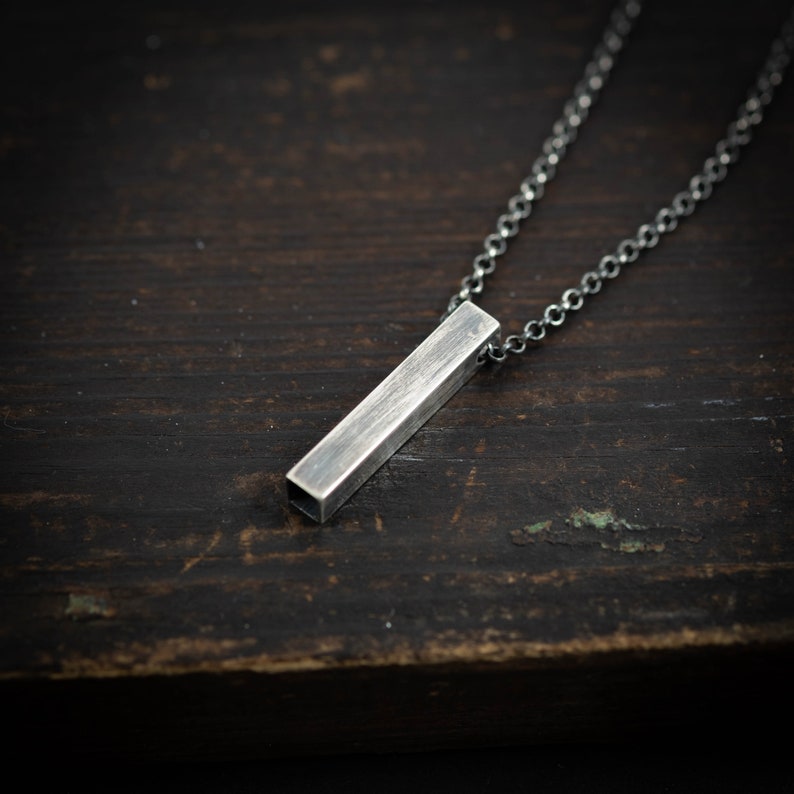 Collar de plata para hombre, colgante de barra geométrica, regalo de novio, joyería de plata hecha a mano para hombre, regalos únicos, joyería minimalista, regalo de marido imagen 7