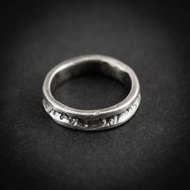 Handmade rustic silver ring for men, Sterling silver oxidized brutalist ring, textured silver ring, mens gift, mens wedding image 5