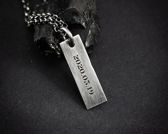 Custom Date Personalized engraved silver mens necklace, Quote necklace, name handmade unique jewelry, mens Christmas gift, anniversary gift