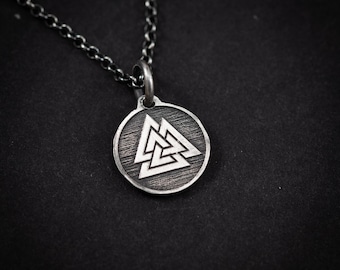 Valknut Norse Silver Necklace, Viking Inspired Mens Men's Jewelry, Mythology Holiday Norse Pendant