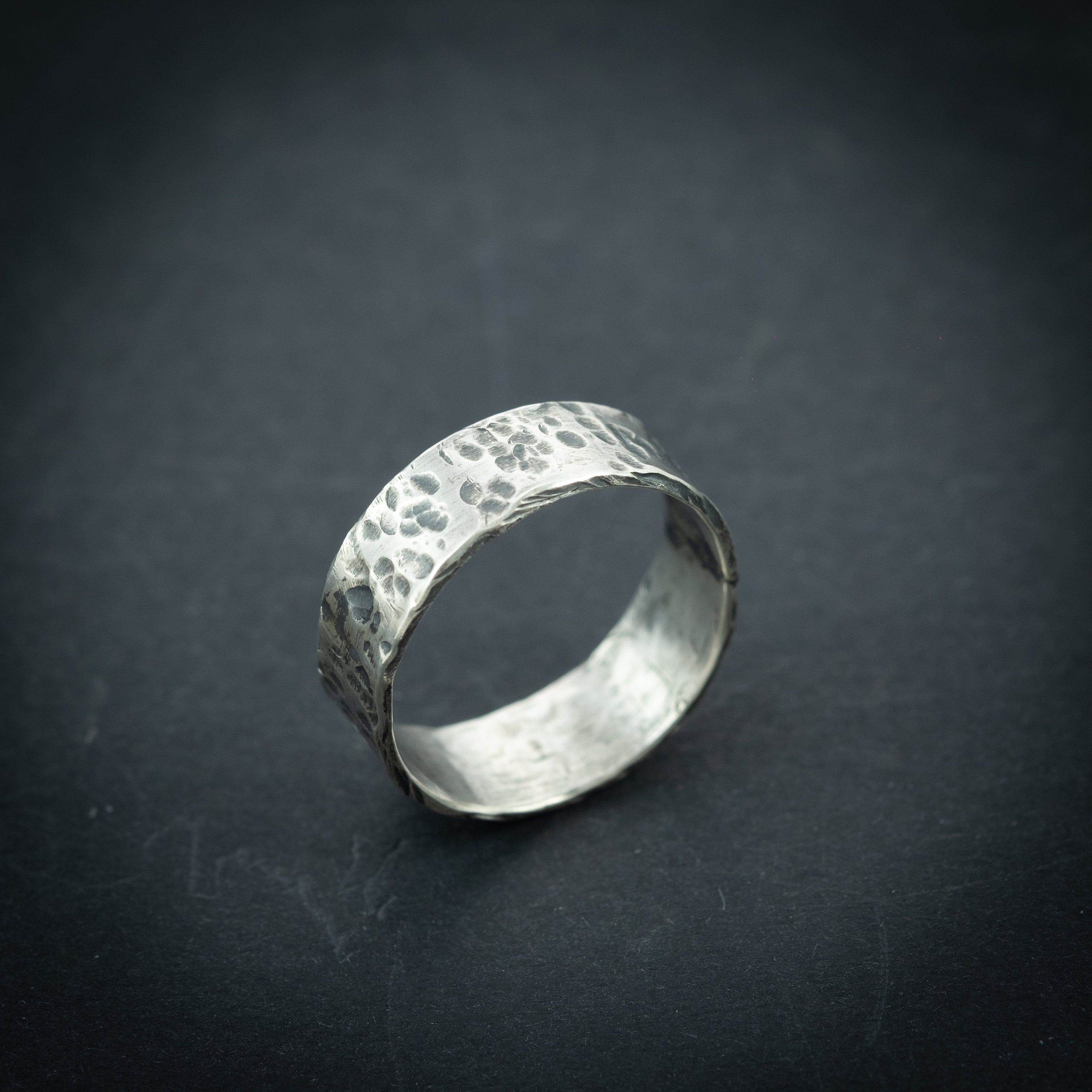 Unique mens hammered silver Ring gift for him Viking jewelry Etsy