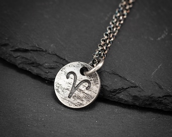 Aries Zodiac sign silver rustic astrology pendant necklace, horoscope necklace, personalized jewelry, handmade constellation jewelry