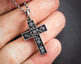 Mens Silver Cross Necklace, Christian Jewelry, Husband Gift, Religious Necklace