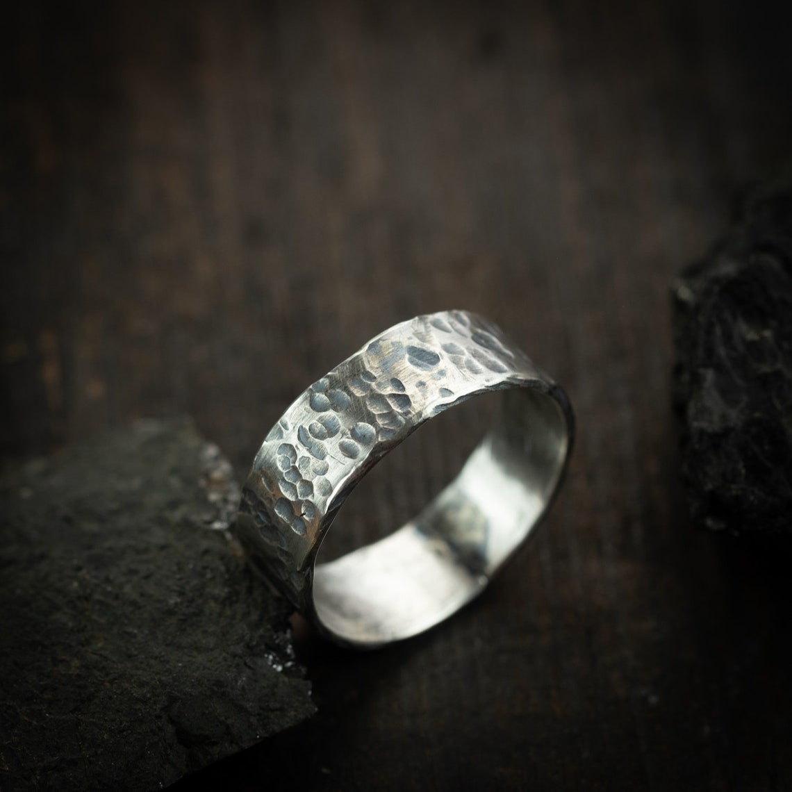 Unique mens hammered silver Ring gift for him Viking jewelry Etsy