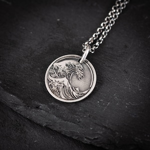 Ocean Wave sterling silver Pendant Necklace, Men's Wave Necklace, Beach handmade Jewelry, Surfing Necklace, Ocean Lover Gift