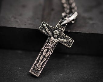 Crucifix Charm Pendant Necklace, Handmade Personalized Mens Jewelry, Religious Pendant