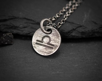 Libra Zodiac sign silver rustic astrology pendant necklace, horoscope necklace, personalized jewelry, handmade constellation jewelry