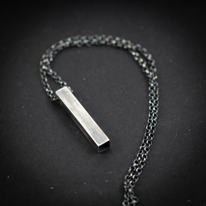 Collar de plata para hombre, colgante de barra geométrica, regalo de novio, joyería de plata hecha a mano para hombre, regalos únicos, joyería minimalista, regalo de marido imagen 9