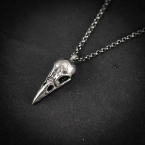 Silver Raven Skull Pendant Necklace – Gothic Bird Skull Jewelry for Men, Unique Gift for Nature and Mysticism Lovers