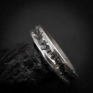 Handmade rustic silver ring for men, Sterling silver oxidized brutalist ring, textured silver ring, mens gift, mens wedding image 7