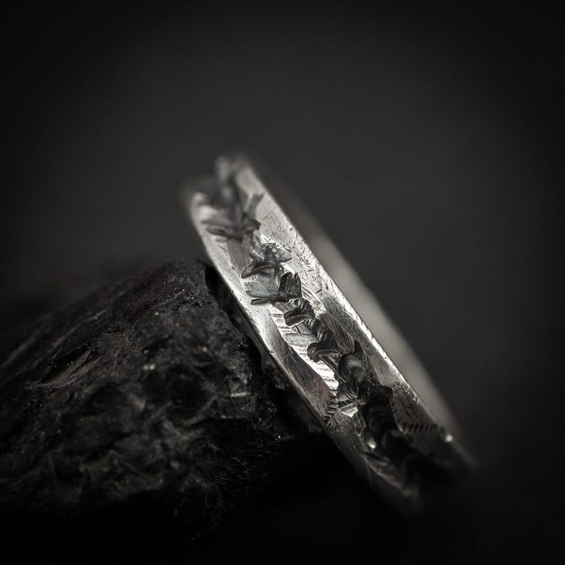Handmade rustic silver ring for men, Sterling silver oxidized brutalist ring, textured silver ring, mens gift, mens wedding image 7