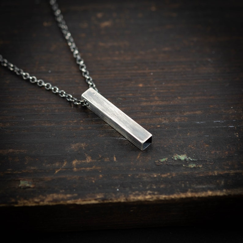 Collar de plata para hombre, colgante de barra geométrica, regalo de novio, joyería de plata hecha a mano para hombre, regalos únicos, joyería minimalista, regalo de marido imagen 3