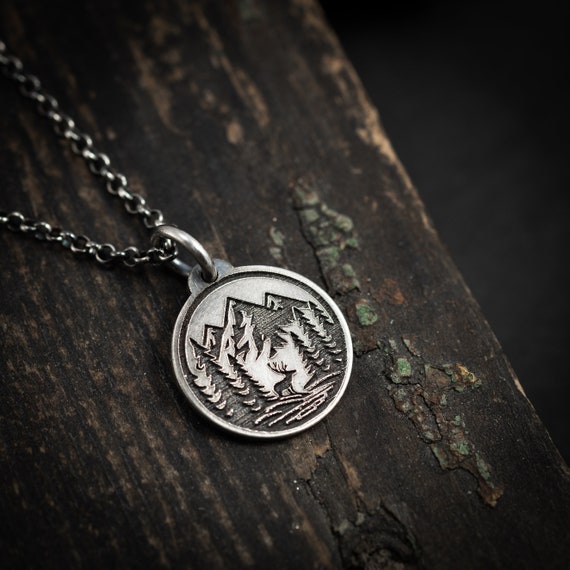 Nature Deer Silver Necklace Nature Inspired Outdoor Adventure Handmade Jewelry Mens Necklace Personalized Engraved Travel Gift Etsy UK