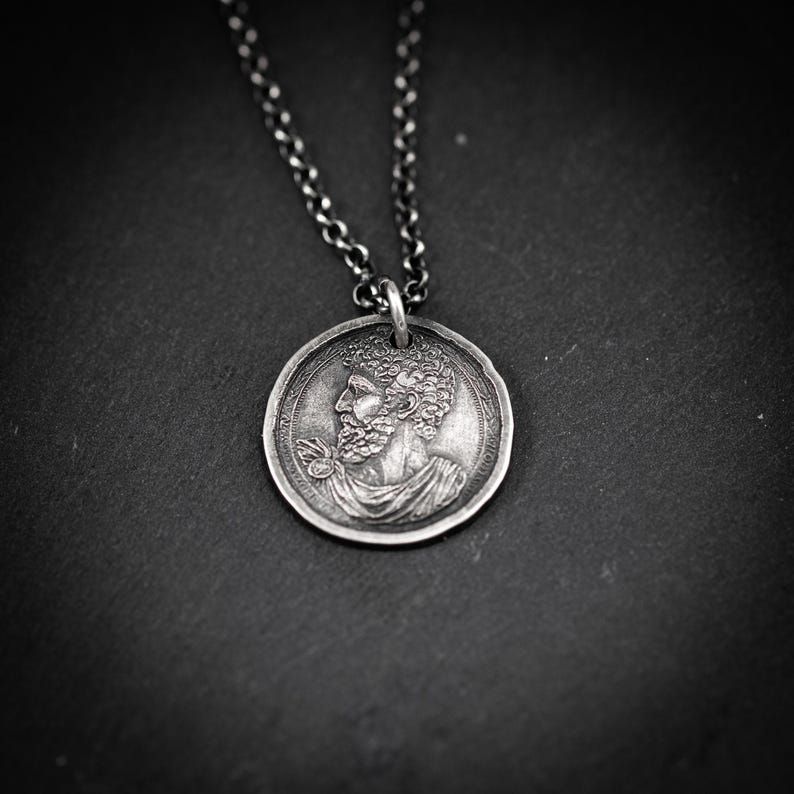Marcus Aurelius Silver Pendant Necklace, Personalized Roman Emperor Jewelry, Unique Christmas Gift for Men image 6