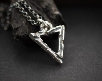 Triangle Oxidized Handmade Silver Necklace, Rustic Modern Everyday Pendant Necklace, Unisex Minimalist Triangle Pendant