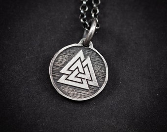 Silver Mens Viking Valknut pendant necklace, Unique viking jewelry, Oxidized rustic necklace, norse jewelry, anniversary husband gift