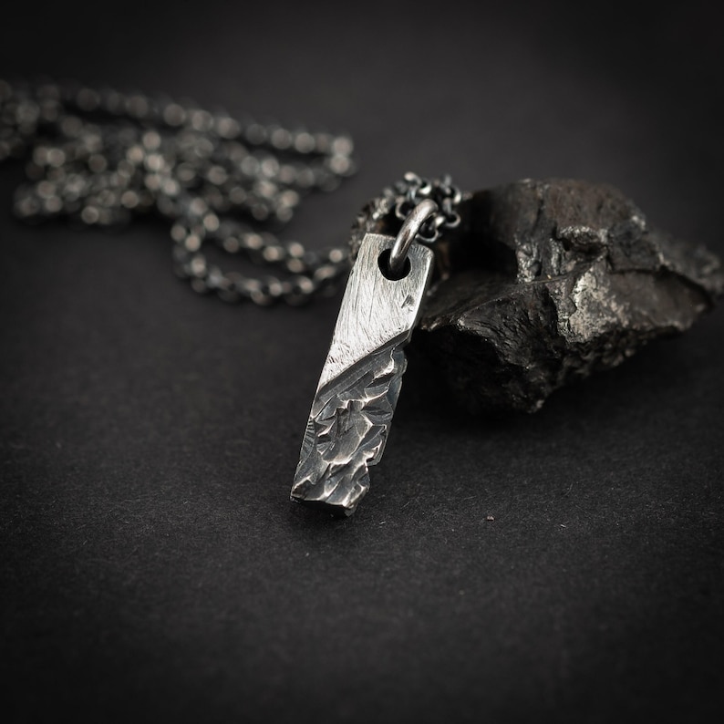 Silver mens necklace, Oxidized Handmade Rustic necklace Jewelry, Gift for him, Boyfriend gift, Husband gift, Gift for him,brutalist jewelry image 5