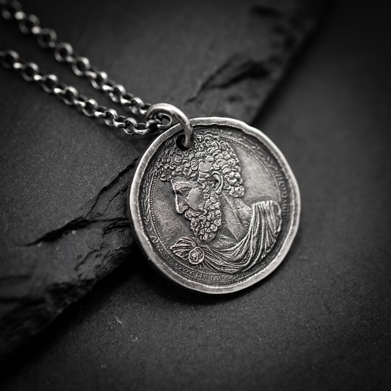 Marcus Aurelius Silver Pendant Necklace, Personalized Roman Emperor Jewelry, Unique Christmas Gift for Men image 4