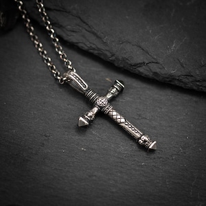 925 Sterling silver Mens  Cross necklace, Protection mens necklace, Christian gifts, Handmade jewelry, Boyfriend gift, Husband gift