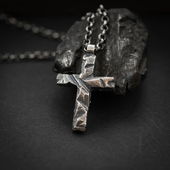 Cross Mens necklace, Christmas boyfriend gift, Strength pendant necklace,  Christian gifts, Handmade jewelry, Husband gift,