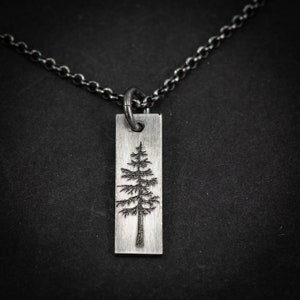 Zilveren boomstaafhangerketting, gepersonaliseerde bosnatuursieraden, kerstcadeaus, gegraveerde ketting, cadeau voor haar, herenketting
