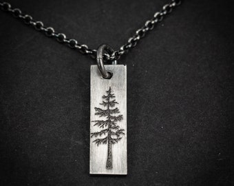 Silver Tree bar pendant necklace, Personalized forest nature jewelry, Christmas gifts, engraved necklace, gift for her, mens necklace