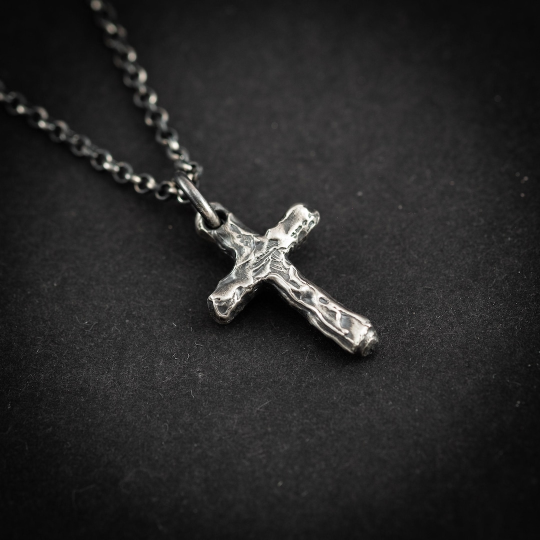 Silver Cross Mens Christian Necklace, Strength Pendant Necklace ...