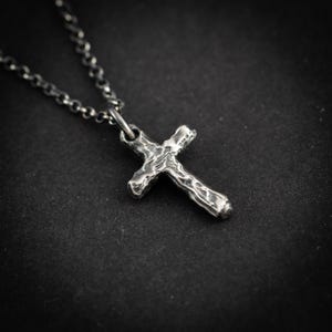 Collar cristiano de cruz de plata para hombre, collar con colgante de fuerza, regalos cristianos, joyas hechas a mano, regalo para novio, regalo para esposo