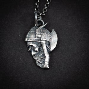 Mens Viking Warrior Skull Silver Necklace, skull memento mori necklace, Norse Mythology, Strength necklace, Handmade jewelry, rustic pendant