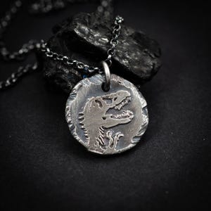 Dinosaur T-rex Silver mens pendant necklace, Rustix Handmade oxidized  jewelry, Sterling silver mens gift
