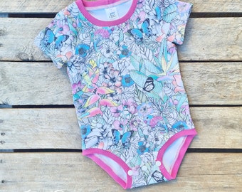 Botanical Butterfly Bodysuit: Tropical Rainforest Print, Australian Milled Fabric