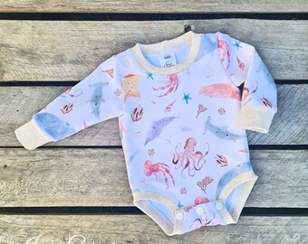 Octopus, Stingray, Hammerhead Shark, Dolphin,Ocean Life Sea Under Water Life beach. White background. Bodysuit / Romper - Jen's Corner Shop