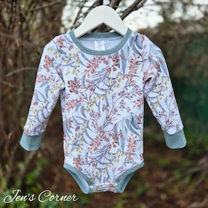 Native Australian Flora, Bush, Wattles, Aussie Gumleaves Bodysuit / Romper - Jen&#39;s Corner Shop