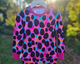 Pinker Bambus French Terry Pullover mit Cheetah Inky Soda Print. Jen`s Tante Emma Laden