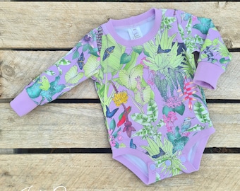 Rainforest Lilac Baby Bodysuit: Australian Cotton Lycra Romper