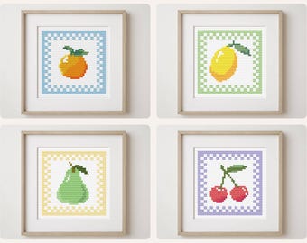 Fruit Cross Stitch Pattern - Modern Embroidery Designs (PDF Download)