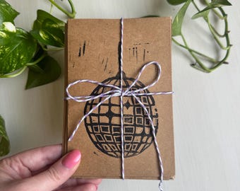 Hand-Printed Disco Ball 4x6 Greeting Card | Original Linocut Print | Retro Dance Art Card